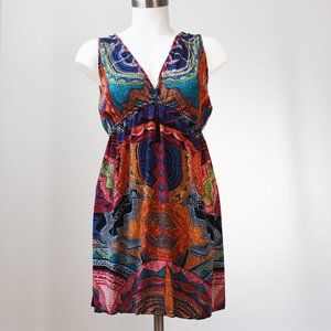 Colorful mini dress, cute indie summer dress size S, basic short boho sundress